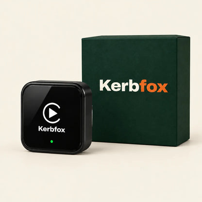 Kerbfox DashLink wireless CarPlay and Android Auto adapter with its Kerbfox box