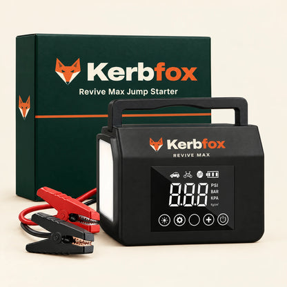 Kerbfox Revive Max jump starter with its Kerbfox box