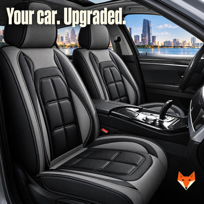 Car front seats fitted with Kerbfox Heritage faux leather seat covers