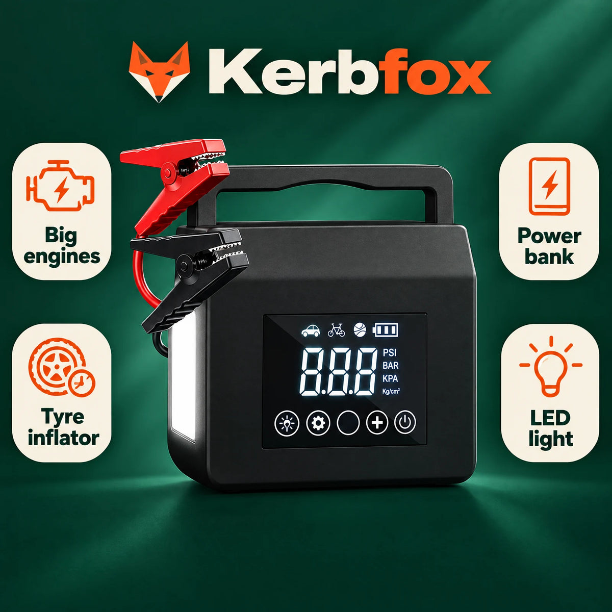Kerbfox Revive Max benefits: big engines, tyre inflator, power bank, LED light