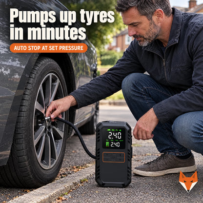 Kerbfox Revive tyre inflator pumping up a car tyre