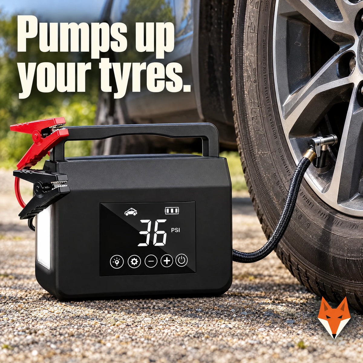Kerbfox Revive Max tyre inflator pumping up a tyre
