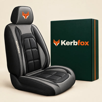 Kerbfox Heritage faux leather car seat cover with its Kerbfox box